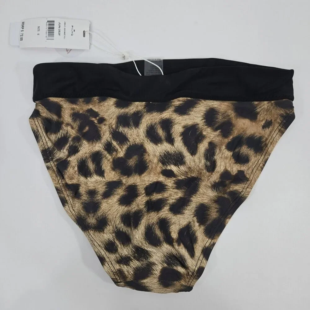 PILYQ Women's Size Small Bikini Bottom Cheetah Print Jungle High-Waist Full NWT‎